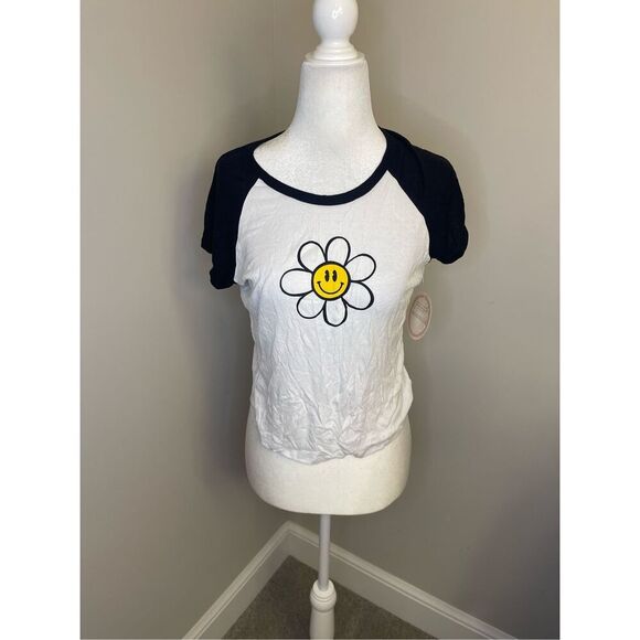 Moonchild Youth XL Raglan Tee Smiley Daisy Graphic‎ Retro Kids Shirt - Picture 1 of 6
